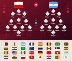 jogo de futebol versus set. partida do campeonato mundial de futebol de playoff 2022 contra equipes no campo de futebol. fundo de esporte de introdução, cartaz final de competição de campeonato, ilustração vetorial de estilo simples vetor