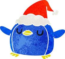 desenho retrô de natal de pinguim kawaii vetor