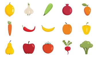 ícones de alimentos orgânicos definir vetor plano isolado