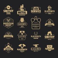 conjunto de ícones de logotipo de metal de ferreiro, estilo simples vetor