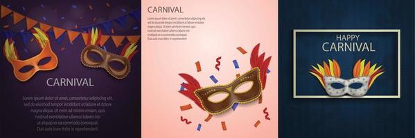 conjunto de conceito de banner de máscara de carnaval, estilo realista vetor