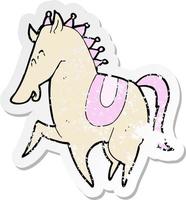 adesivo retrô angustiado de um cavalo empinado de desenho animado vetor