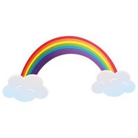arco-íris colorido em nuvens fofas. ilustração em vetor de uma ponte de arco-íris com nuvens em um fundo branco.