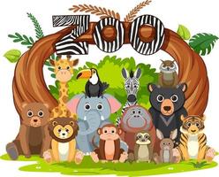grupo de animais do zoológico em estilo cartoon plana vetor