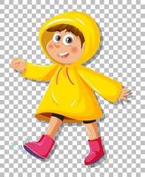 um menino de capa de chuva amarela no fundo da grade vetor