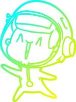 linha de gradiente frio desenhando feliz astronauta de desenho animado pulando vetor