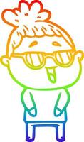 desenho de linha de gradiente de arco-íris desenho animado mulher feliz usando óculos vetor