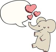 elefante de desenho animado e corações de amor e bolha de fala vetor