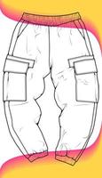 modelo de vetor de contorno de calças de carga de homens, calças de carga de homens em um estilo de desenho, contorno de modelo de treinadores, ilustração vetorial.
