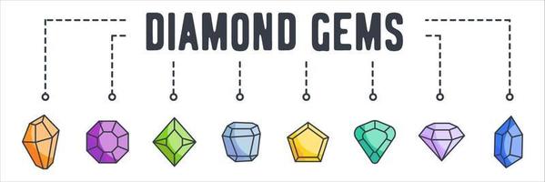 ícone de web de banner de gema e joia. pedras preciosas, pedras preciosas e cristais vector o conceito de ilustração.