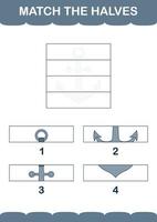 combinar as metades da âncora. planilha para crianças vetor