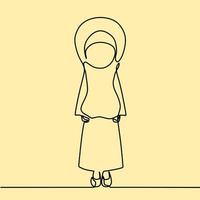 desenho de linha contínua em pessoas com hijab vetor