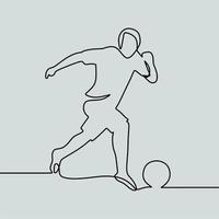desenho de linha contínua em pessoas jogando futebol vetor