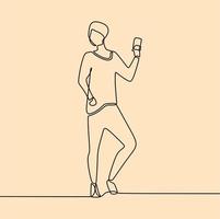 desenho de linha contínua em alguém está tirando uma selfie vetor