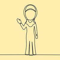 desenho de linha contínua em pessoas com hijab vetor