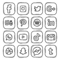 definir ícone de logotipo de mídia social doodle desenhado à mão vetor