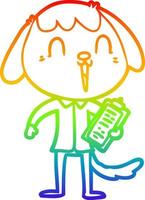 linha de gradiente de arco-íris desenhando cachorro bonito de desenho animado vestindo camisa de escritório vetor