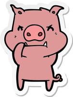 adesivo de um porco de desenho animado com raiva vetor