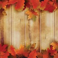 folha caída em aquarela na temporada de outono com fundo de madeira vetor