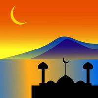 silhueta de cúpula de mesquita no céu crepuscular. vetor