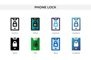ícone de bloqueio do telefone em estilo diferente. ícones de vetor de bloqueio de telefone projetados em estilo de contorno, sólido, colorido, preenchido, gradiente e plano. símbolo, ilustração do logotipo. ilustração vetorial