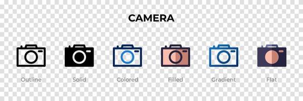 ícone de câmera em estilo diferente. ícones de vetor de câmera projetados em estilo de contorno, sólido, colorido, preenchido, gradiente e plano. símbolo, ilustração do logotipo. ilustração vetorial