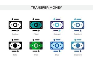 transferir o ícone de dinheiro em estilo diferente. transferir ícones vetoriais de dinheiro projetados em estilo de contorno, sólido, colorido, preenchido, gradiente e plano. símbolo, ilustração do logotipo. ilustração vetorial vetor