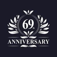 logotipo de aniversário de 69 anos, celebração luxuosa do design do 69º aniversário. vetor