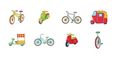 conjunto de ícones de bicicleta, estilo cartoon vetor