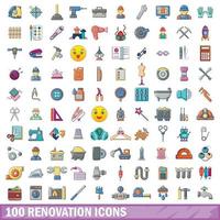 conjunto de 100 ícones de renovação, estilo cartoon vetor