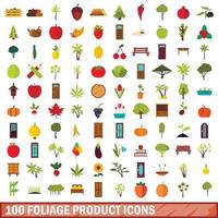 conjunto de 100 ícones de produtos de folhagem, estilo simples vetor
