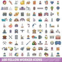 conjunto de 100 ícones de colegas de trabalho, estilo cartoon vetor