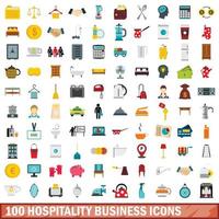 Conjunto de 100 ícones de negócios de hospitalidade, estilo simples vetor