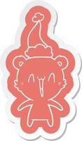 adesivo de desenho animado de urso polar feliz de um chapéu de papai noel vetor