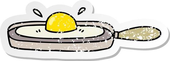 vinheta angustiada de um ovo frito de desenho animado desenhado à mão peculiar na frigideira vetor