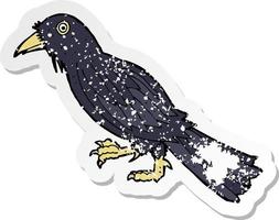 adesivo retrô angustiado de um corvo de desenho animado vetor