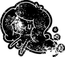 ícone grunge de um fantasma fofo kawaii vetor