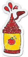 vinheta angustiada de uma garrafa de ketchup de desenho animado