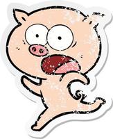 vinheta angustiada de um porco de desenho animado correndo vetor