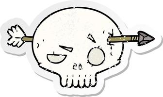 vinheta angustiada de um crânio de desenho animado com flecha vetor