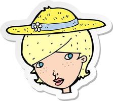 adesivo de uma mulher de desenho animado usando chapéu de verão vetor