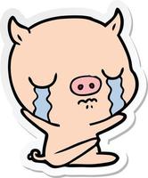 adesivo de um desenho animado porco sentado chorando vetor