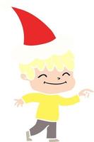 ilustração de cor lisa de um menino feliz usando chapéu de papai noel vetor