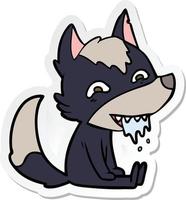 adesivo de um lobo faminto de desenho animado sentado esperando vetor