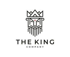 coroa do rei antigo com design de logotipo de arte de linha de barba e bigode vetor