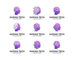 conjunto de vetor de designs de logotipo de tecnologia humana. vetor de modelo de logotipo de tecnologia de cabeça