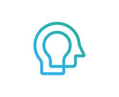 ideia criativa de pessoas com cabeça humana como design de vetor de logotipo de lâmpada. cabeça humana inteligente com tecnologia cerebral