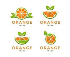 ilustração vetorial de logotipo de laranja fresca, designs de logotipo de fatia de laranja fresca vetor