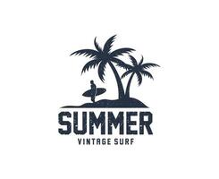 verão surf praia férias férias linha arte vintage hipster rótulo carimbo logotipo design vetor