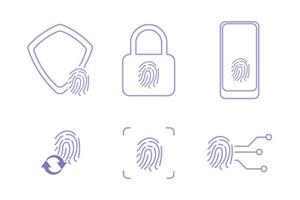 conjunto de design de ícone de impressão digital de segurança biométrica vetor